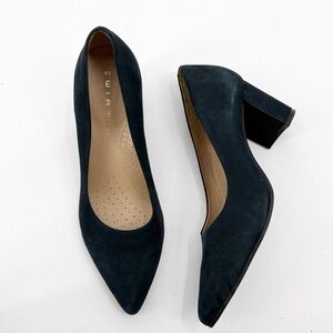 WIRTH Block Heel Leather Pumps Midnight Blue Suede Size 41
